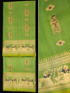 Gajagamini: Sage Green Baluchari with Royal Procession