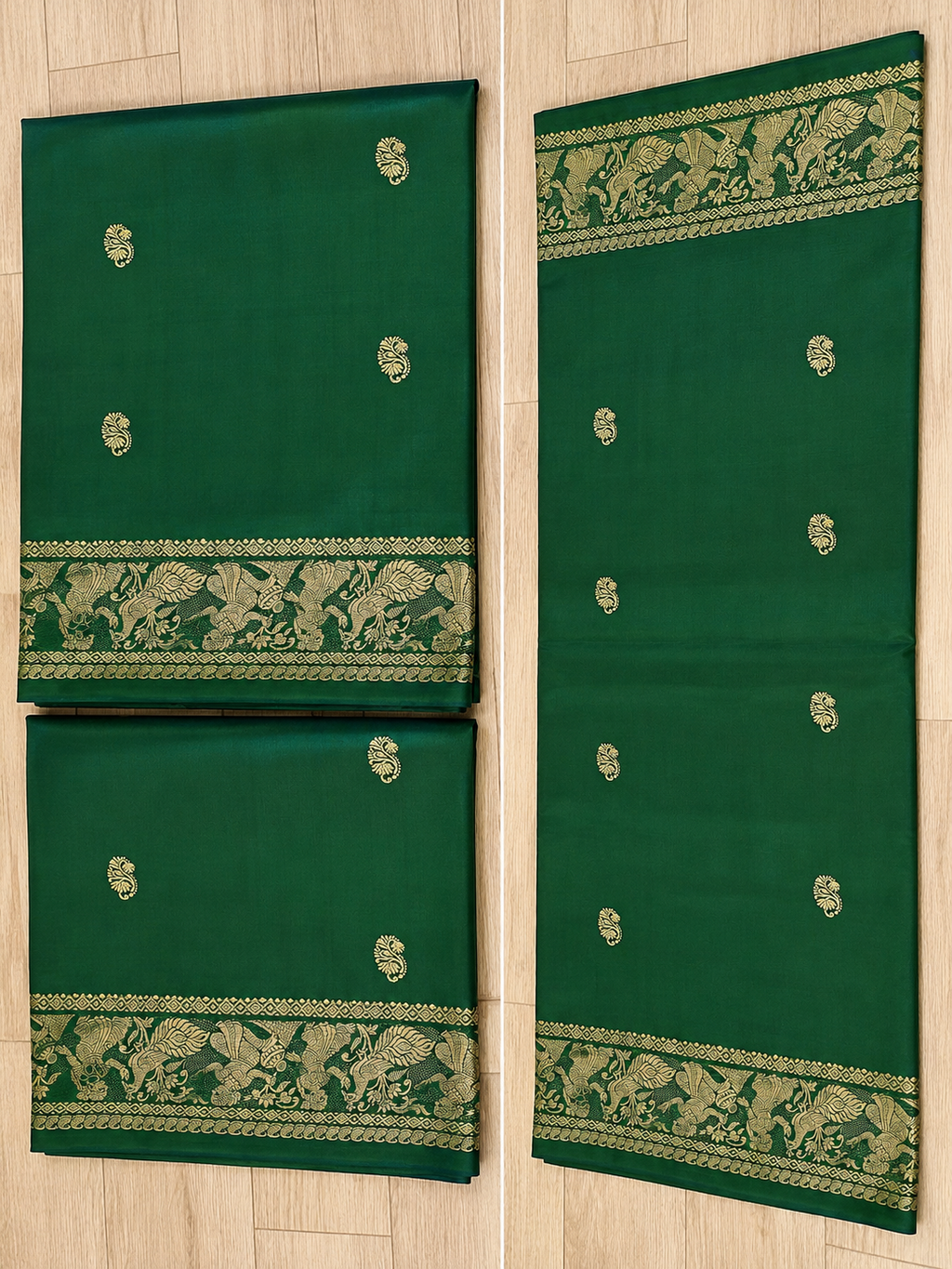 Aranya: Bottle Green Baluchari with Floral Butti