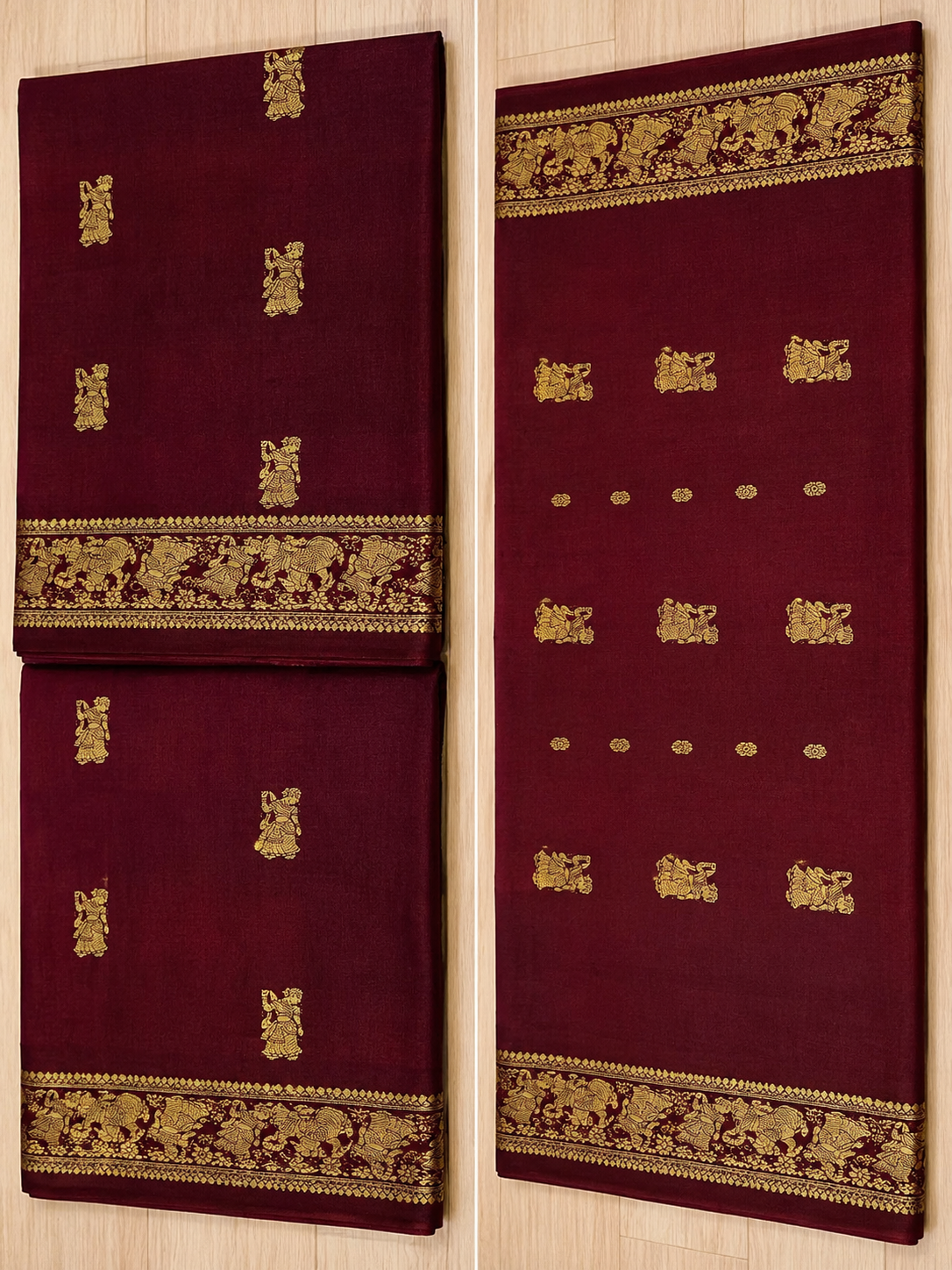Nisha: Deep Wine Baluchari with Gold Figurative Butti
