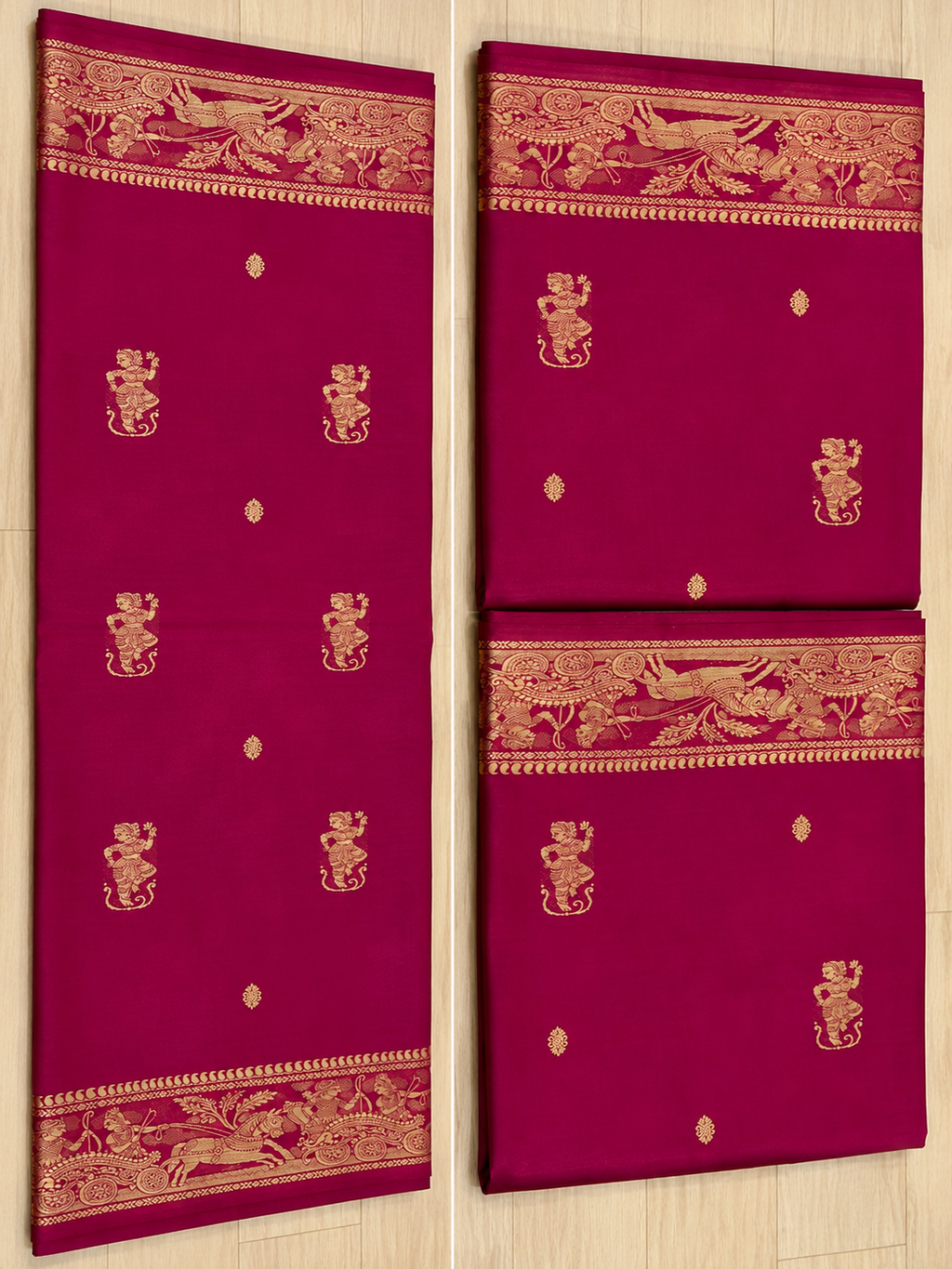 Alta: Rani Pink Baluchari with Gold Butti and Chariot Border