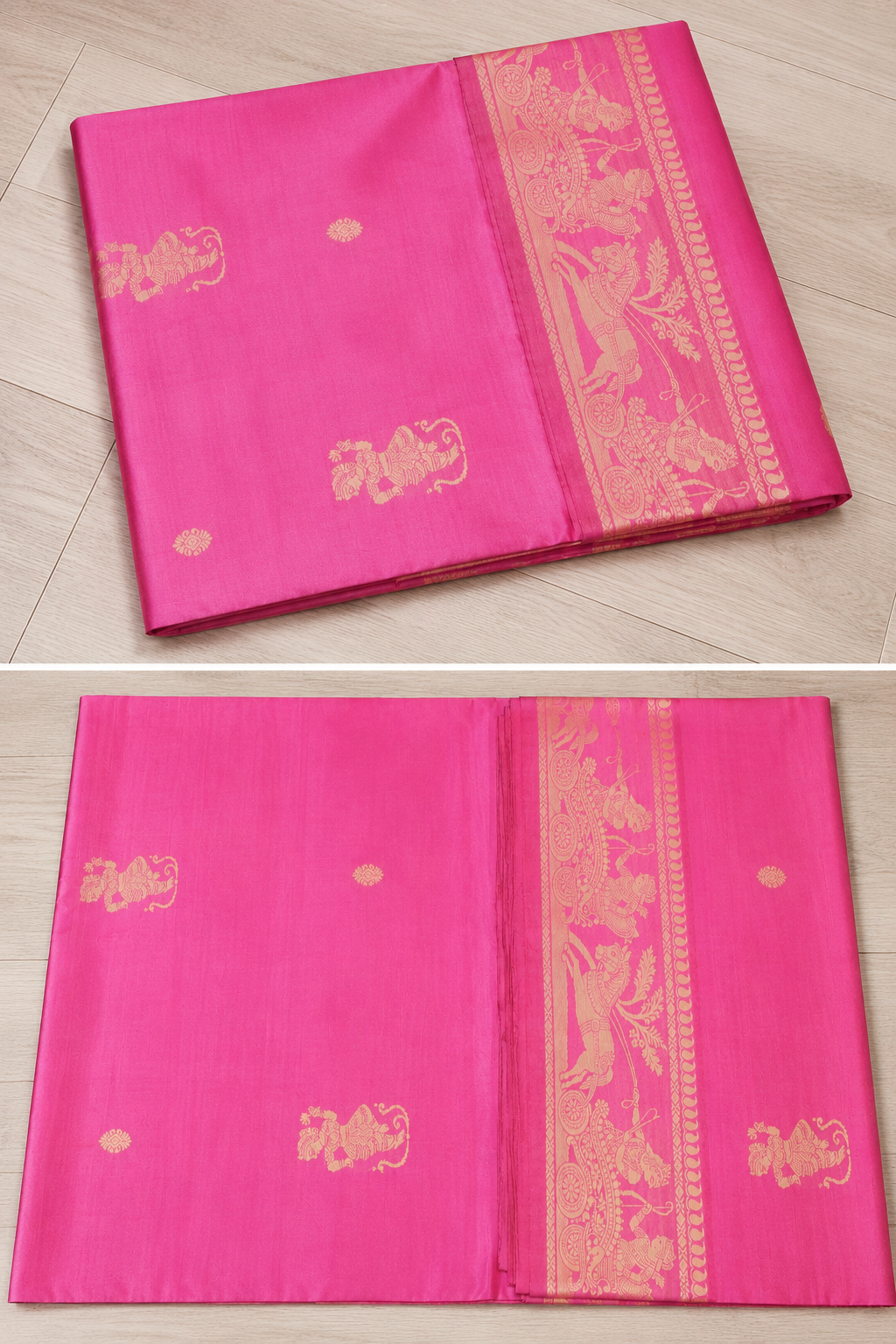 Gulaal: Light Fuchsia Baluchari with Gold Figurative Butti