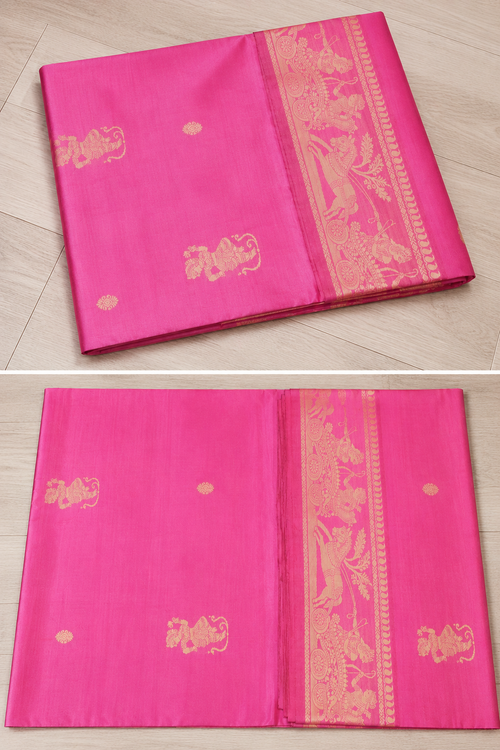 Gulaal: Light Fuchsia Baluchari with Gold Figurative Butti