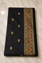 Krishnakaali: Black Minakari Revival Baluchari with Sunflower Border