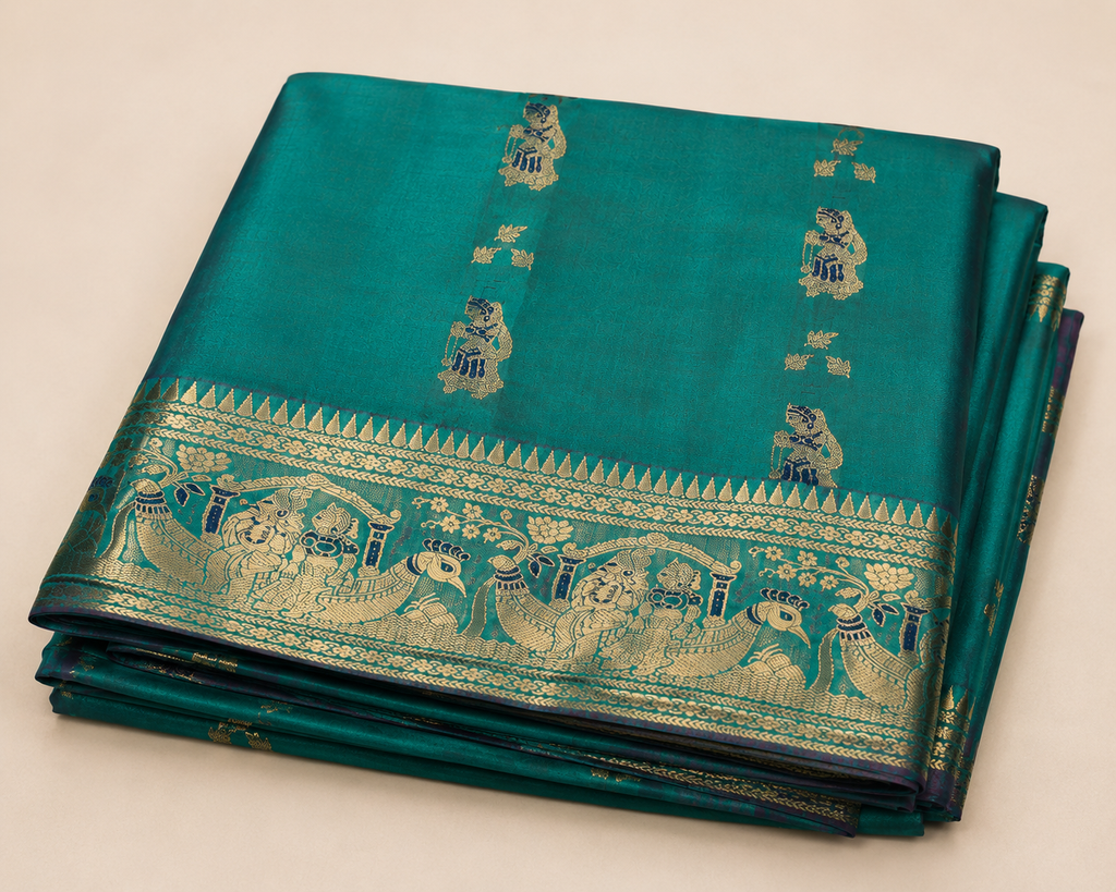 Neelambari: Peacock Teal Baluchari