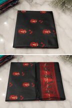 Jwalamalini: Black Baluchari with Crimson Mythological Butti