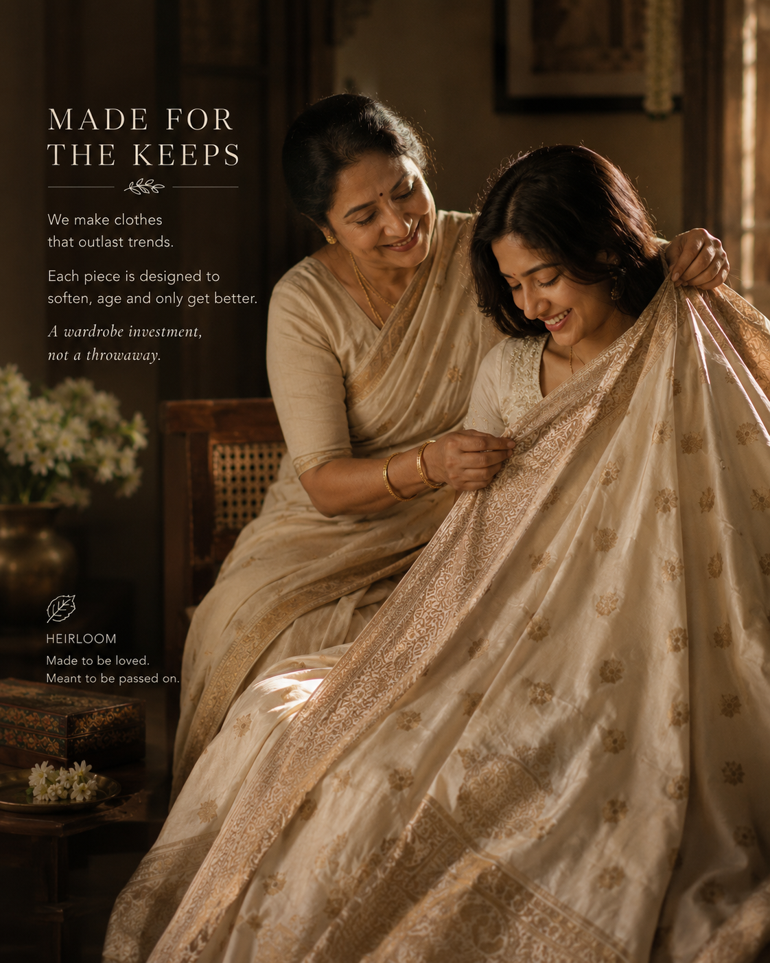 Golden Zari Maharani Border in Pure Kora Silk